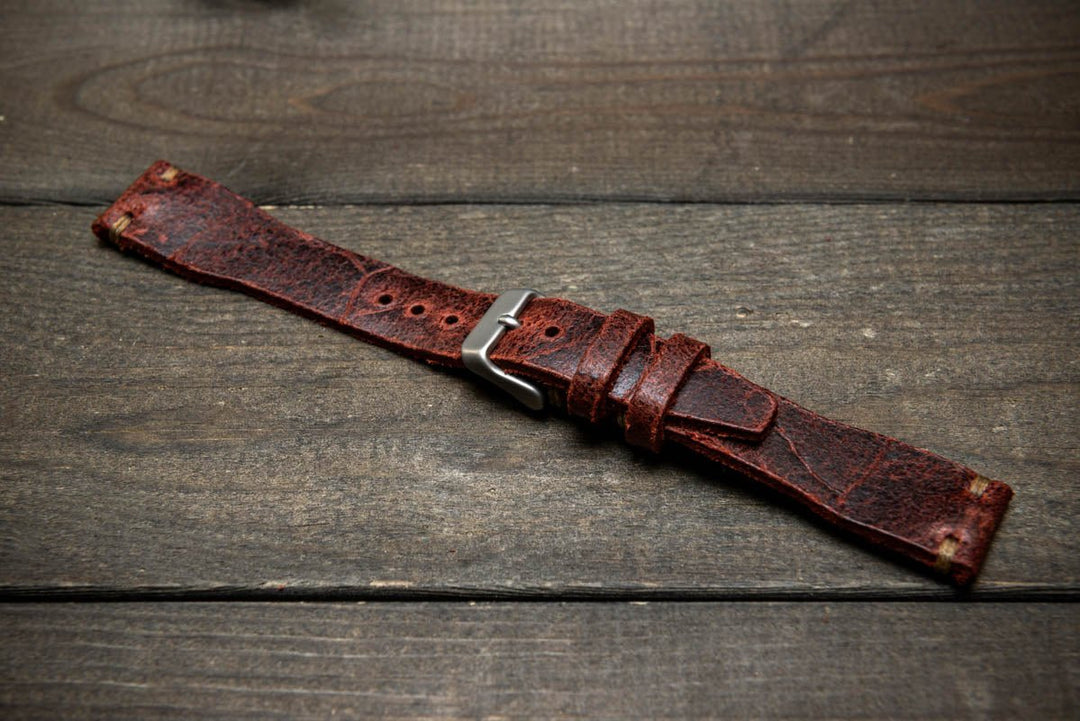 Pilot Leather Watch Strap, Aviator model, Military style tapered model - finwatchstraps