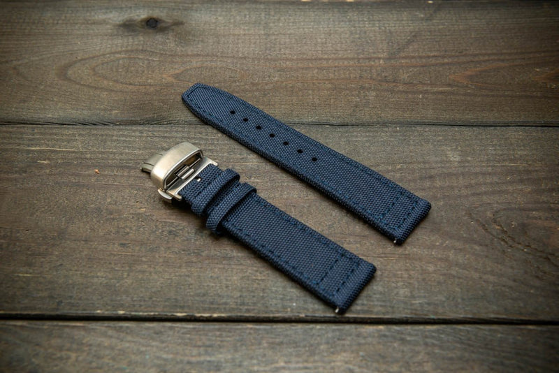 Canvas waterproof watch strap, 17 mm, 18mm, 19 mm, 20 mm, 21 mm, 22 mm, 23mm, 24mm with a deployment clasp. - finwatchstraps