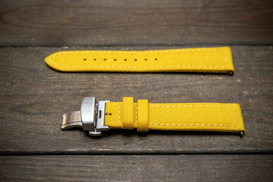 Cordura Canvas waterproof watch strap, Quick-release spring bars are installed, lined with Lorica eco-leather by FinWacthStraps® Deployment clasp installed. - finwatchstraps