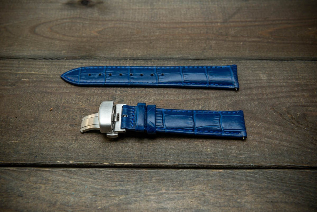 Leather watch strap, band made of calf leather with croc grain pattern 18, 19, 20, 21, 22 mm, Quick Release. Deployment clasp. - finwatchstraps