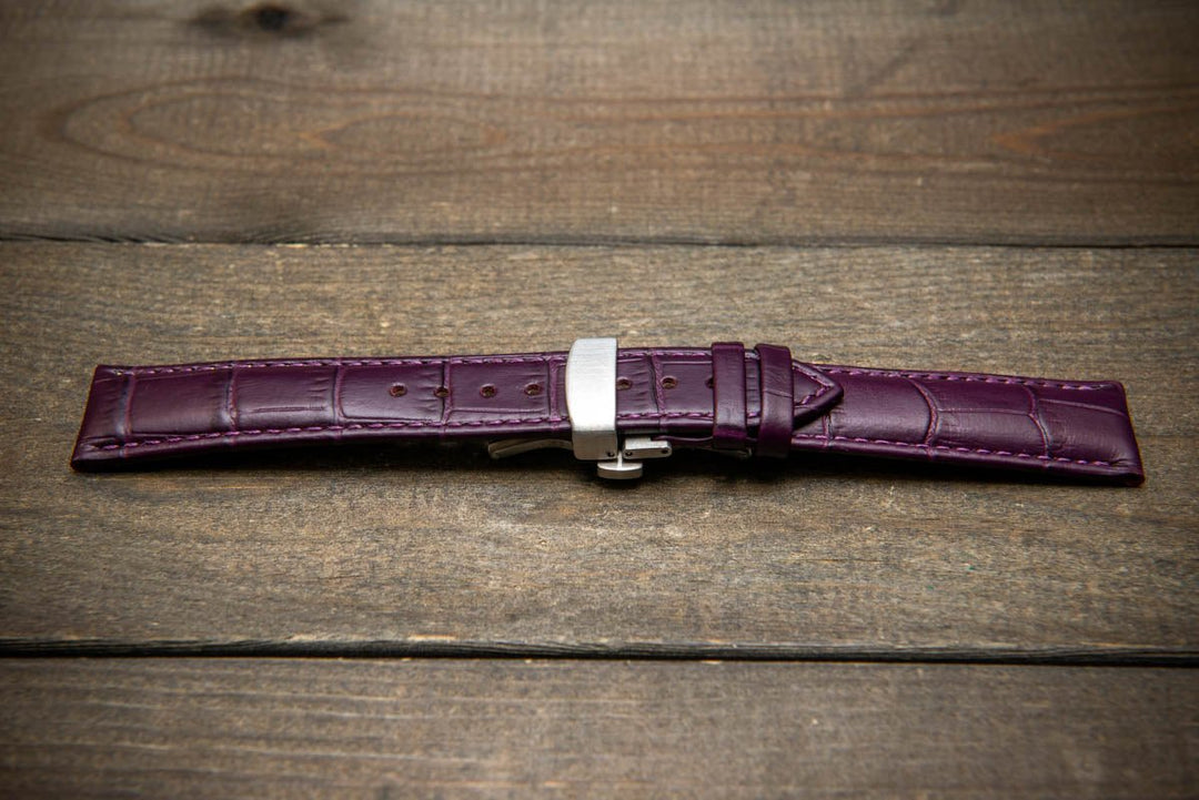 Leather watch strap, band made of calf leather with croc grain pattern 18-24 mm. Deployment clasp. - finwatchstraps