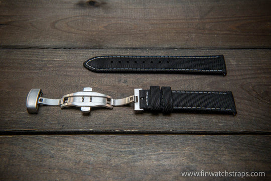 Sailcloth waterproof watch strap. Deployment clasp. - finwatchstraps