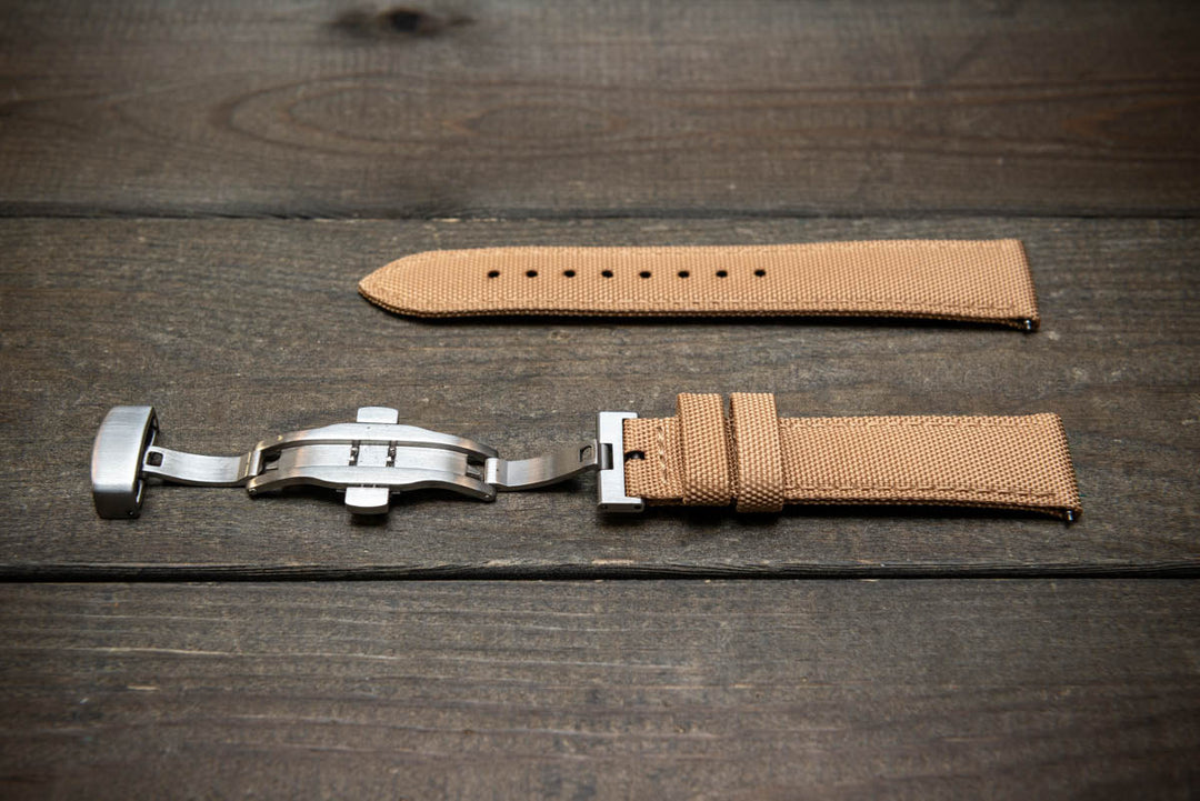 Sailcloth waterproof watch strap. Deployment clasp. - finwatchstraps