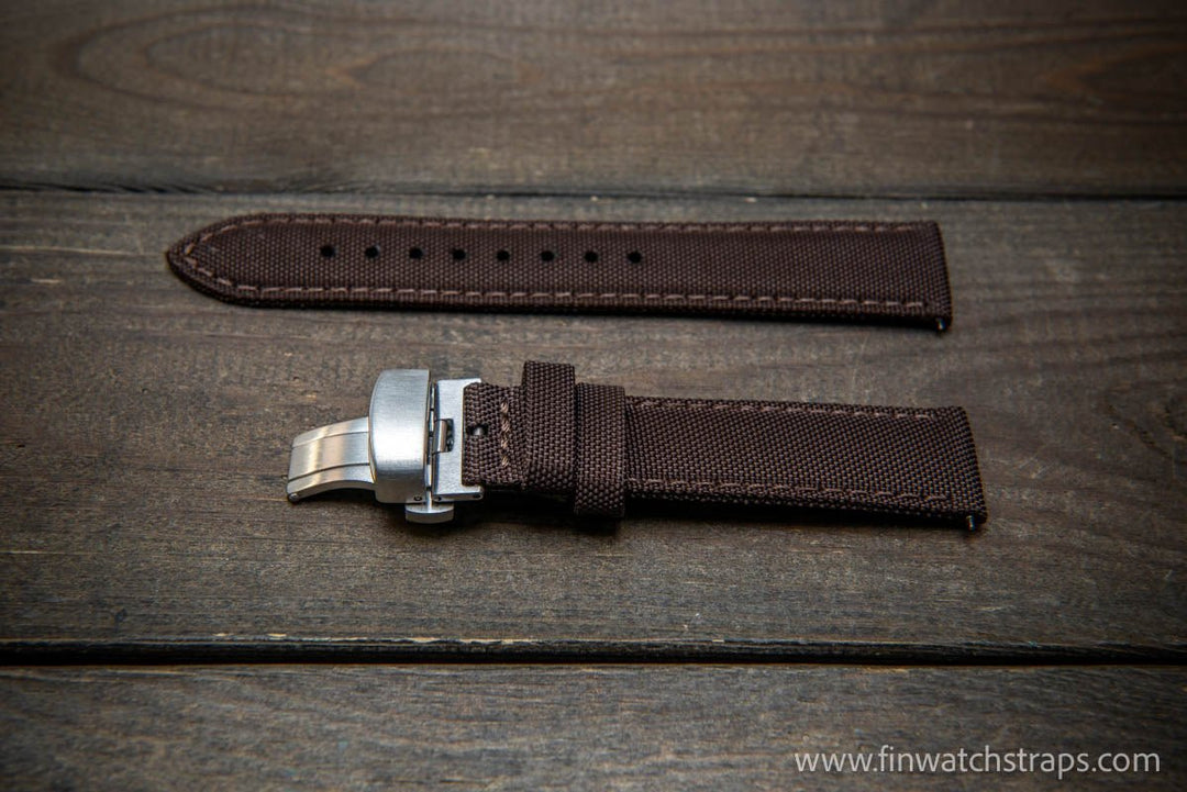 Sailcloth waterproof watch strap. Deployment clasp. - finwatchstraps