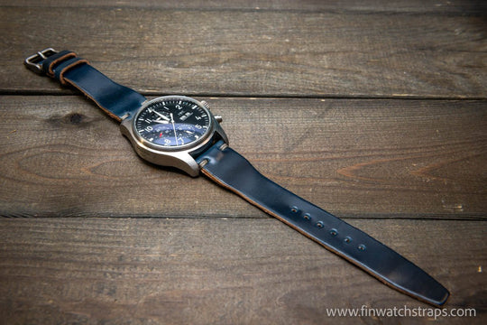 Shell Cordovan watch strap, Leather watch band, Pilot model, Handmade in Finland - finwatchstraps